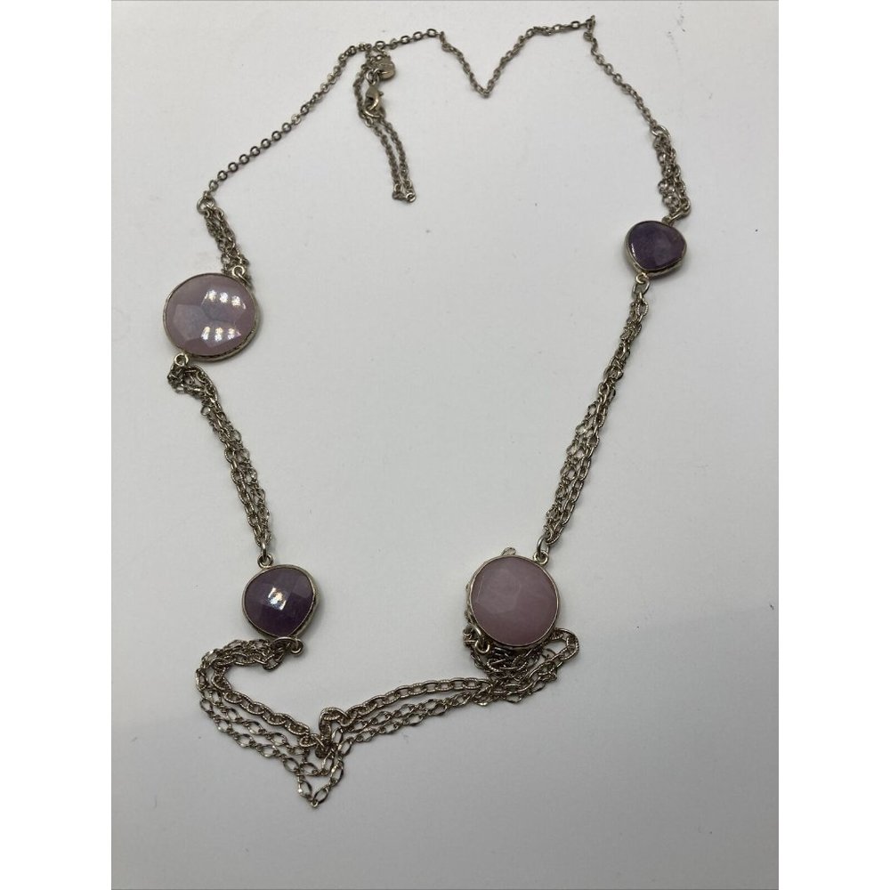 Loft Purple faceted stones stations chain long 34" Necklace estate‎